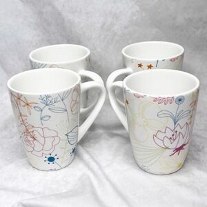 PIER 1 Coffee Cup‎ Set of 4 Dolomite Floral Collection Multicolor Flowers White